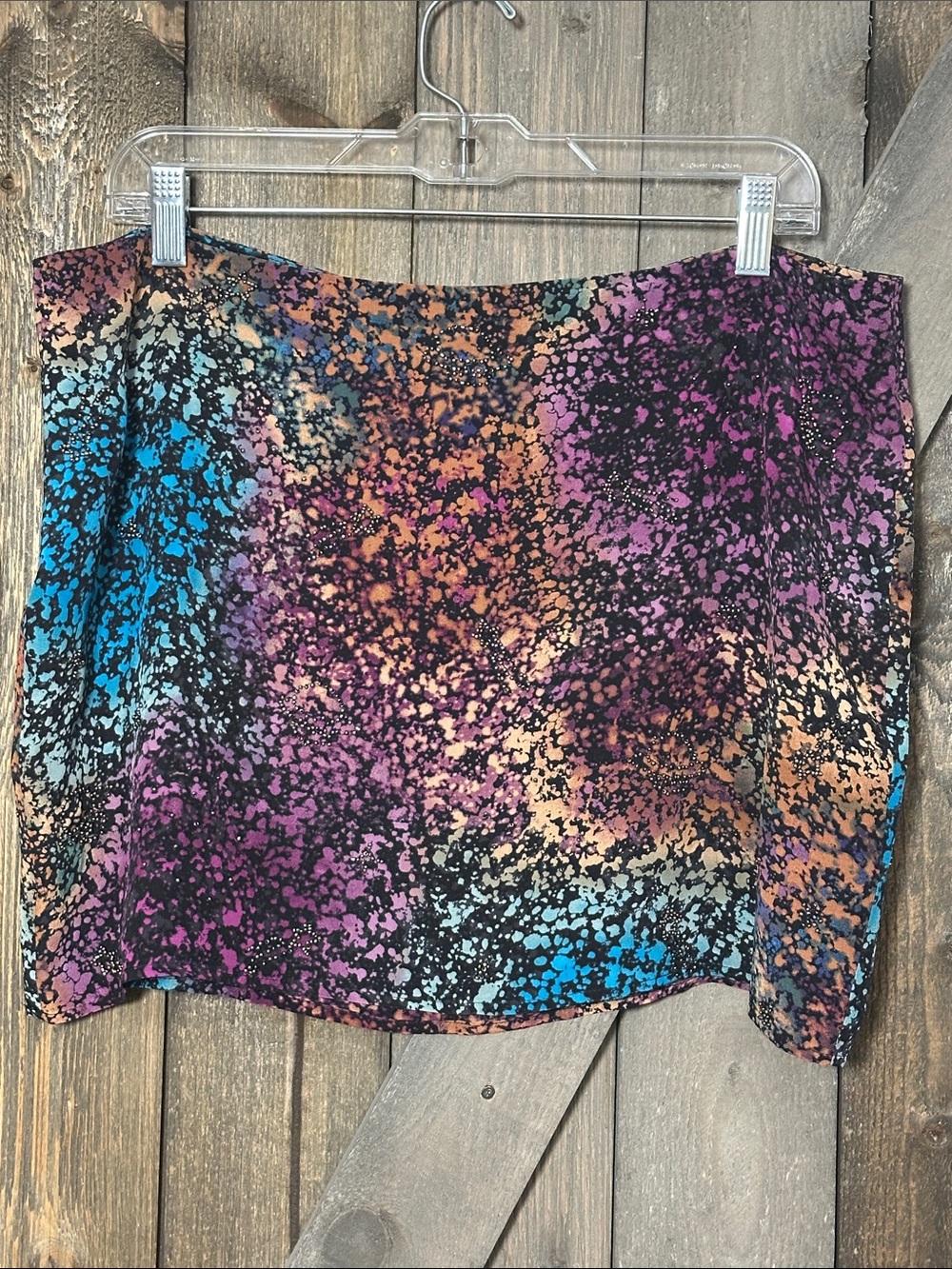 Y2K Body By Victoria 100% Silk Galaxy Print Celestial Beaded Mini Skirt Size 14
